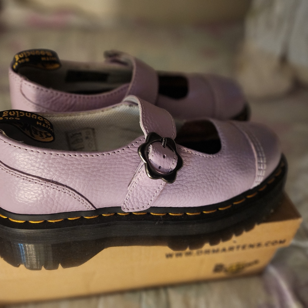 Dr. Martens Addina Flower Buckle Leather Platform Shoes